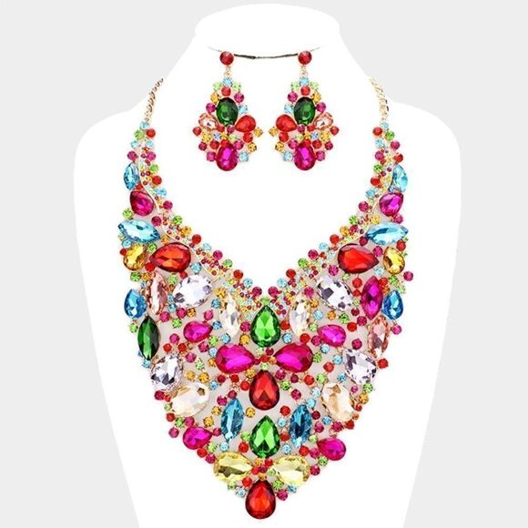 Oversized Vitrail Crystal Statement Necklace Set - STUNNING! - Picture 1 of 6